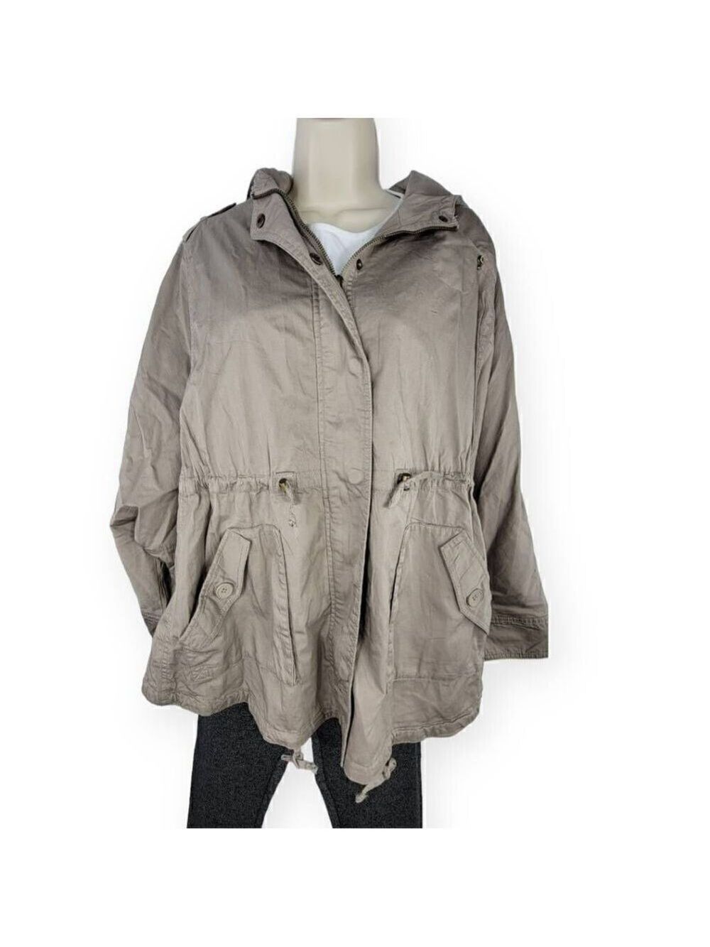 Only Tan Hooded Utility Jacket Large